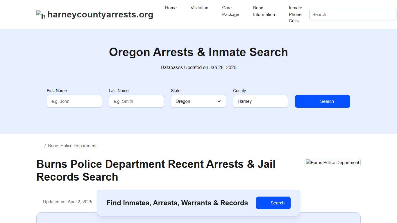 Burns Police Department, OR Arrests, Records, Jail Roster Lookup